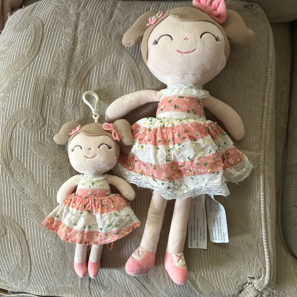 Plush Girl Doll with Pink Floral Dress - Soft Stuffed Toy